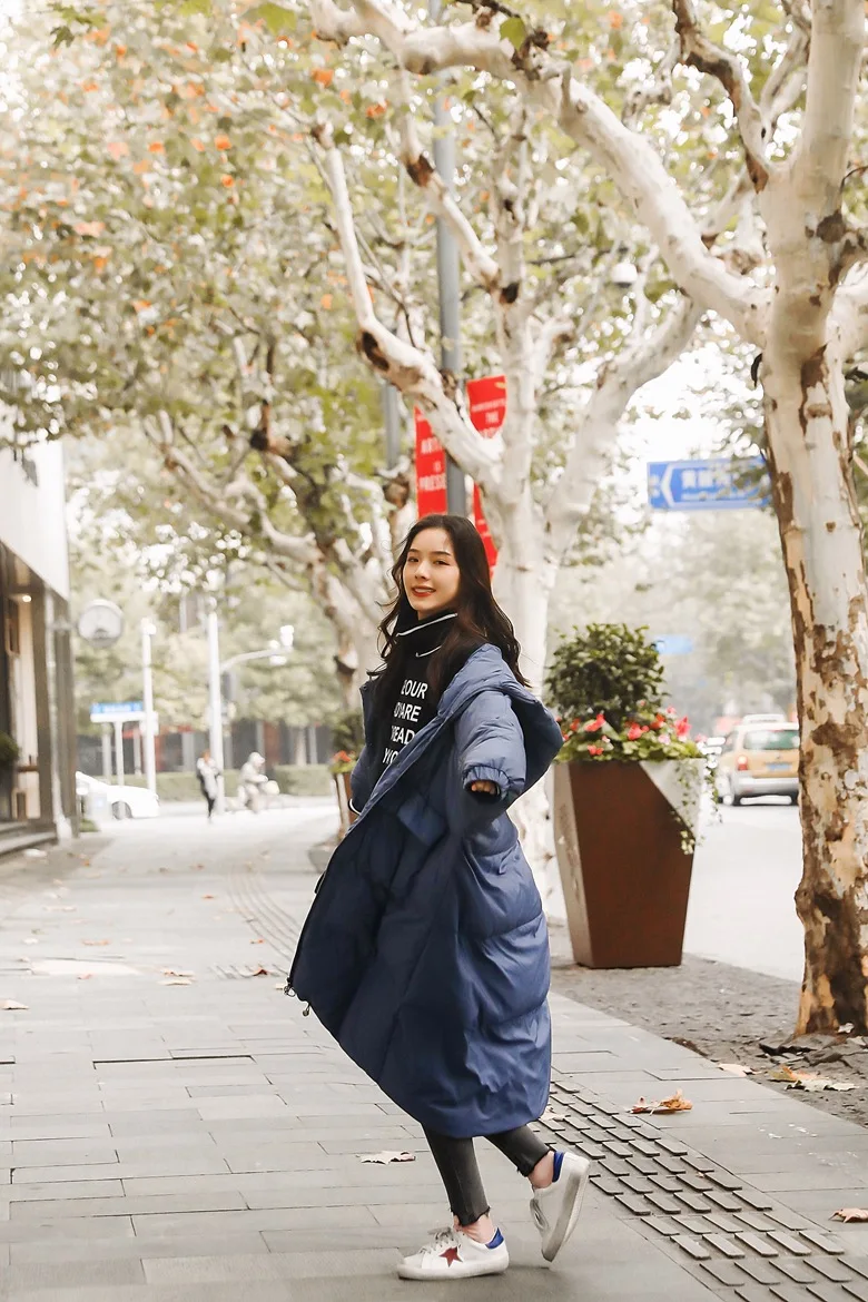 Photo Shoot Winter New Style Korean-style WOMEN'S Wear Retro Laziness over-the-Knee Long Loose Cotton Coat Hooded Cotton-pa