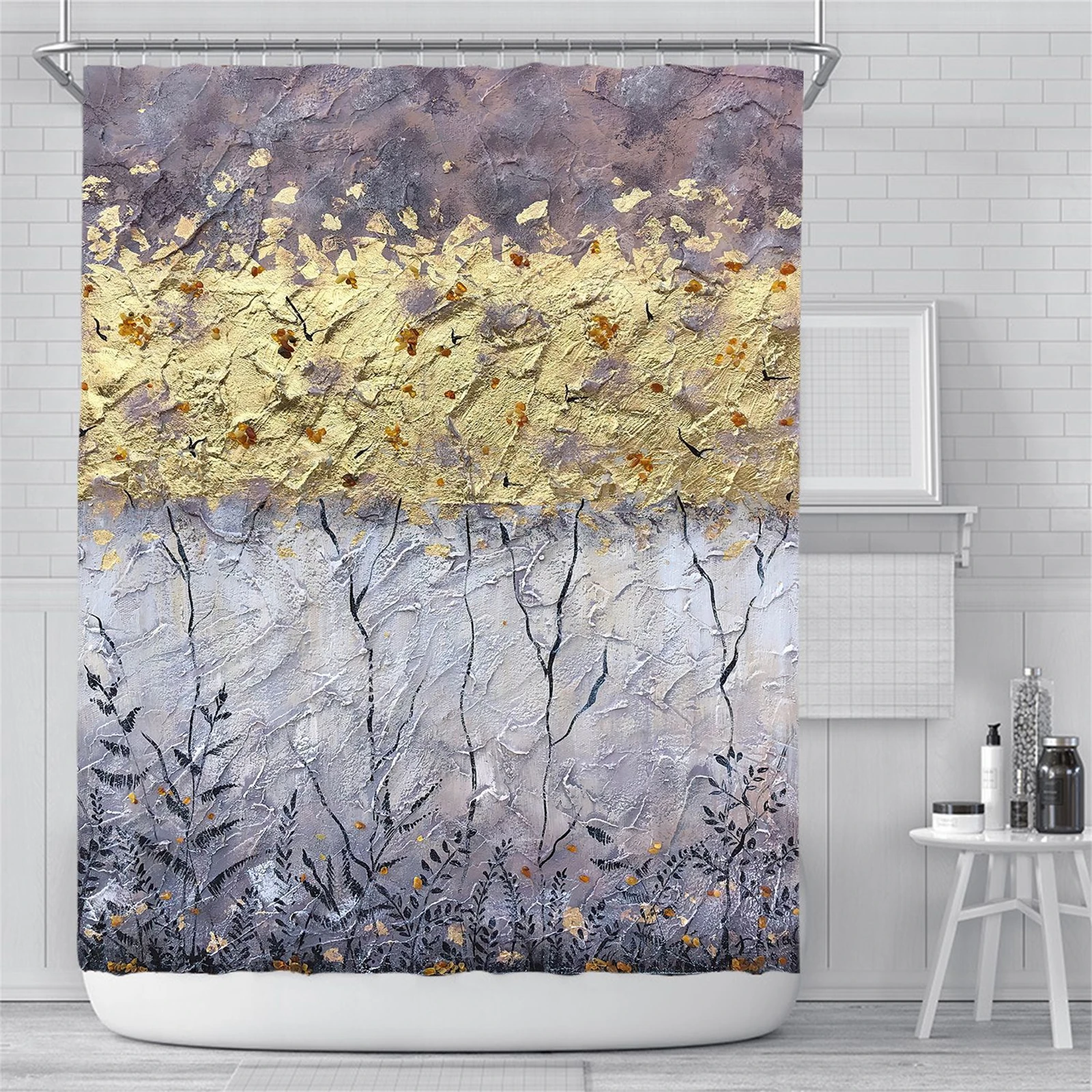 

Fuwatacchi Shower Curtain Abstract Retro Painting Pattern Nordic Style Hook Natural Landscape Home Decoration Bathroom Curtains