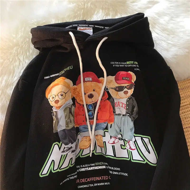 

Brand Fashion Streetwear Bears Printed Hoodies Women Oversized Sweatshirt Autumn Cotton Tops Couples Teens Clothes Harajuku Goth