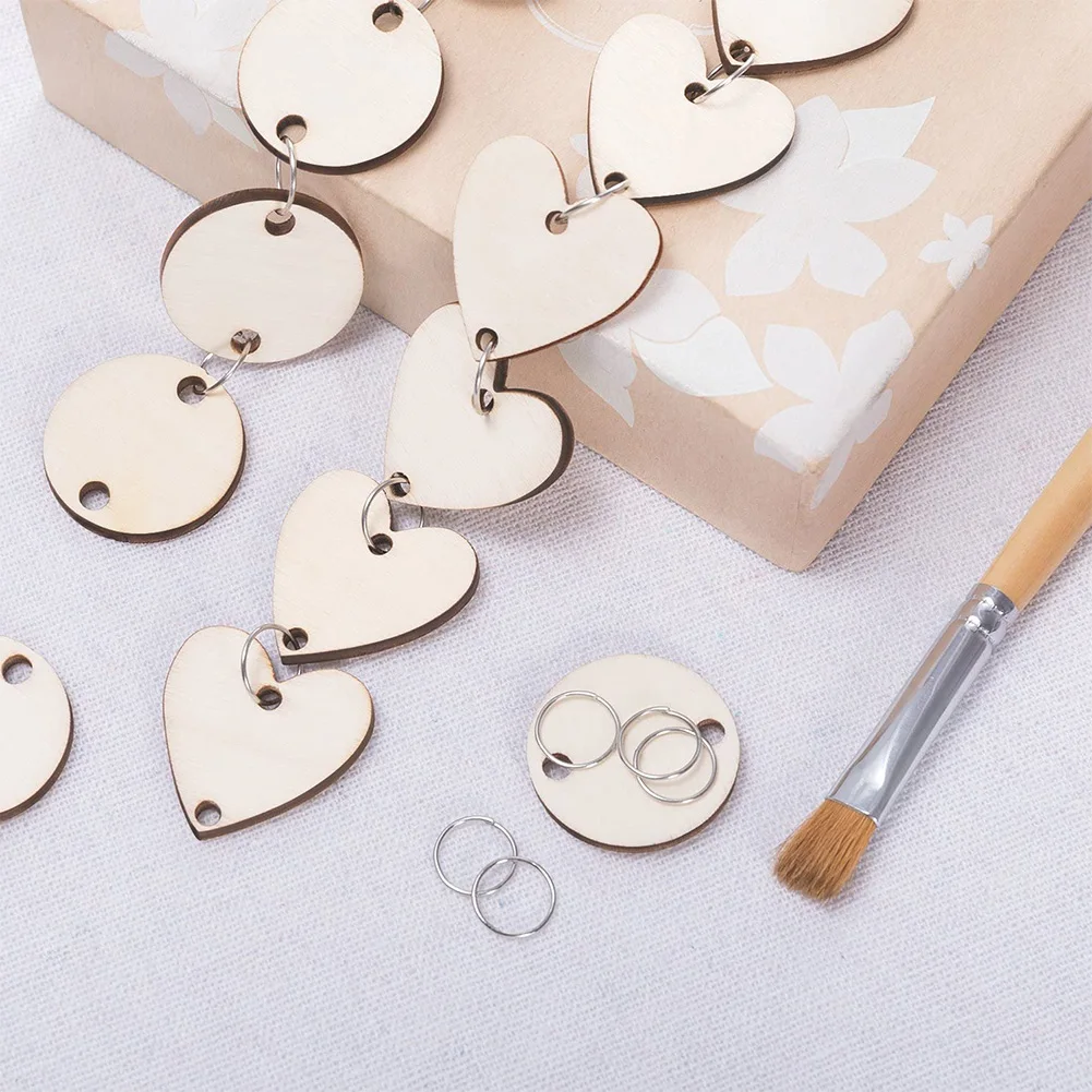 

100Pcs Love Slices Round Wooden Board Heart Tags Discs Wood Tags With 2 Holes Rings For Birthday Board Calendar Wood Crafts