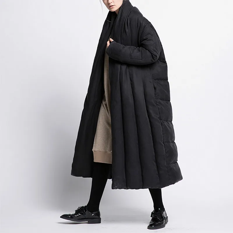 LJR-001Black Горячая Женская длинная куртка с рукавами «летучая мышь» Женская Новая мода Большой размер свободная зимняя куртка женская куртка-пуховик - Цвет: LJR-001Black