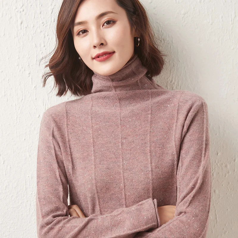 

LONGMING Women Sweater Turtleneck 100% Merino Wool Winter Wool Knit Sweater Pullover Female Autumn Cashmere Sweaters Knitwear