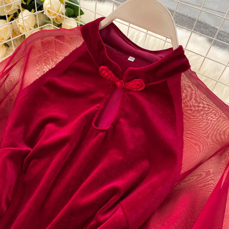 2021 Длинные рукава велюр юбка с высокой талией lannter рукав пикантные мини-платье на