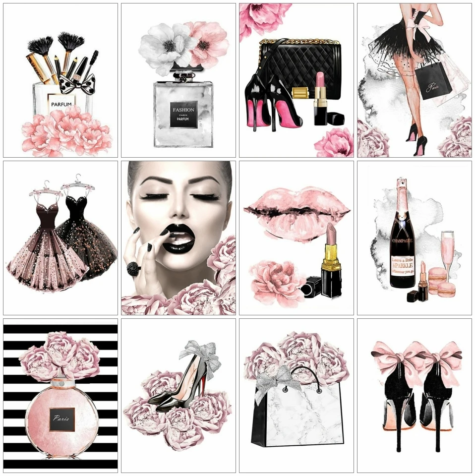 

Diamond Painting Girl Perfume Lipstick High Heels Home Art Rhinestone Picture Diamond Embroidery Fashion Mosaic Decorative Embro