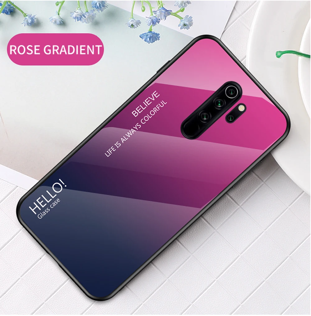 Стеклянный чехол градиентного цвета для Xiao mi Red mi Note 8 Pro Note 7 8 Xiaomi mi 9 mi Play Red mi 7A K20 K20 Pro Pocophone F1 - Цвет: Розово-красный