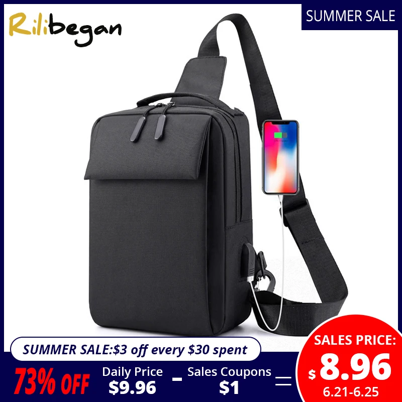 

New Cool Nylon Crossbody Bag Men Quality USB Charging Men Chest Bag Waterproof Travel Shoulder Bag Men Causal Men Messenger Bag