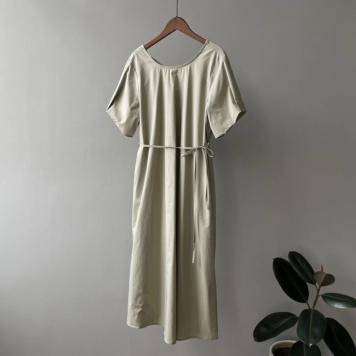 

COZOK Round Neck Short Sleeve Dress Women 2021 Summer New Korean Loose Tie A-line Skirt 2979