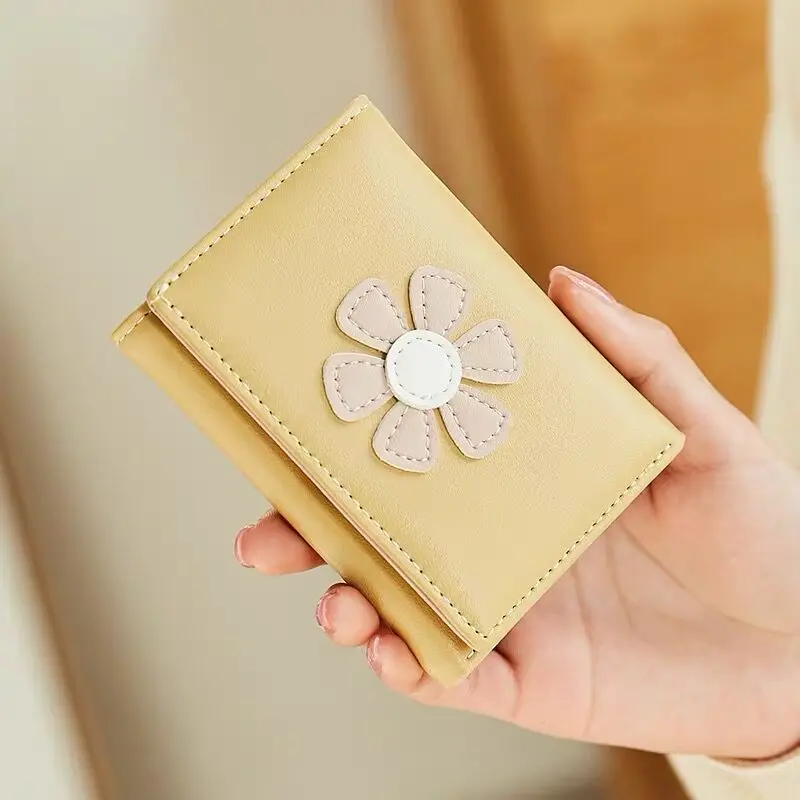 

New Fashion Simple Female Short Wallet Female 3 Fold Mini Hasp Credit Card Holder Flower Pattern Small Coin Bag Soft PU Leather