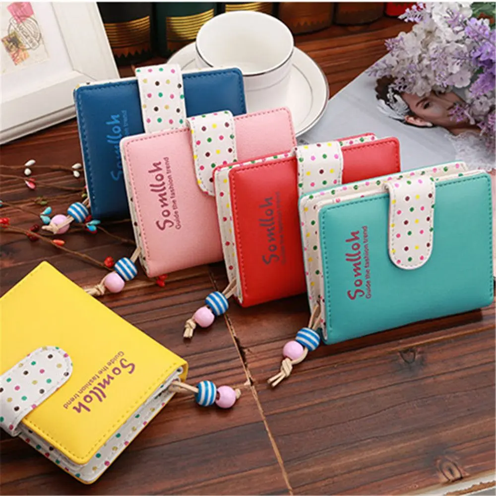 

New Fashion Candy Colors Women Wallets Short Polka Dots Leather Zipper Small Wallet Purse Cards Holder womens wallets and purses