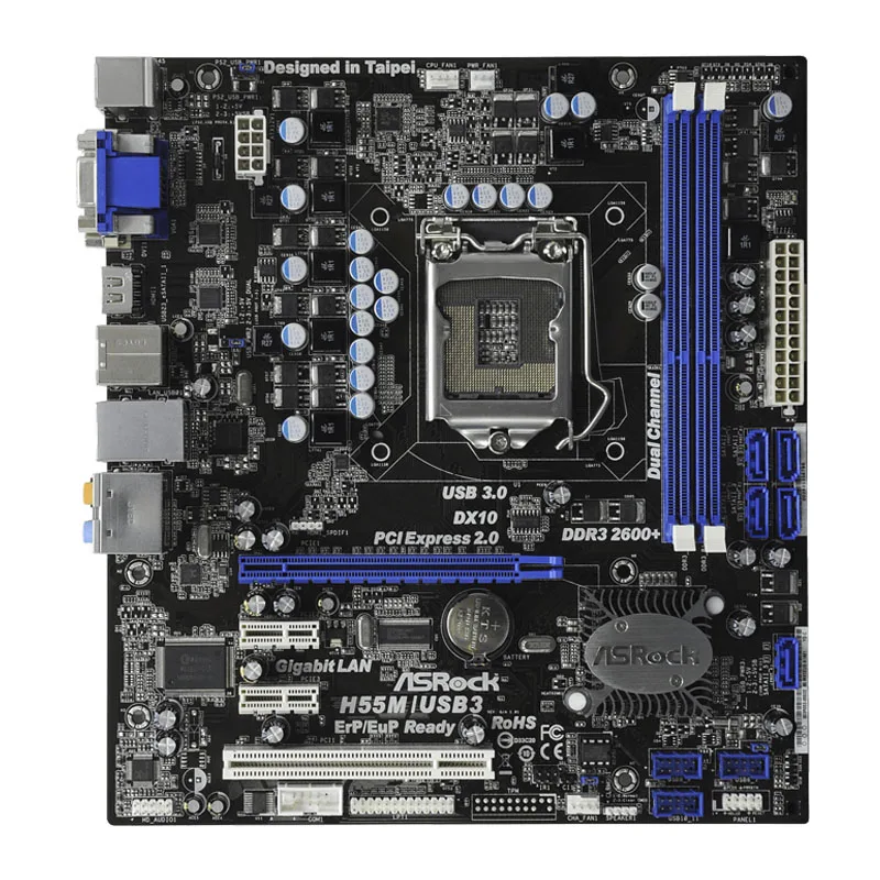 

Материнская плата H55M/USB3 для настольного ПК ASRock LGA 1156 Intel H55 DDR3 8 Гб Xeon Core i7 i5 i3 процессоры PCI-E X16 DVI HDMI SATA2 USB3.1