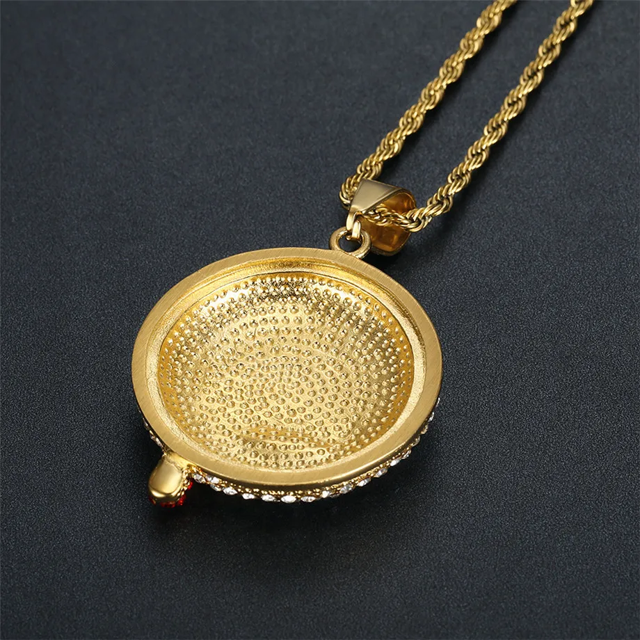 

Hip Hop Iced Out Bling Full CZ Drool Round Face Pendant With Rope Chain Gold Color Stainless Steel Necklaces Men Women Jewelry