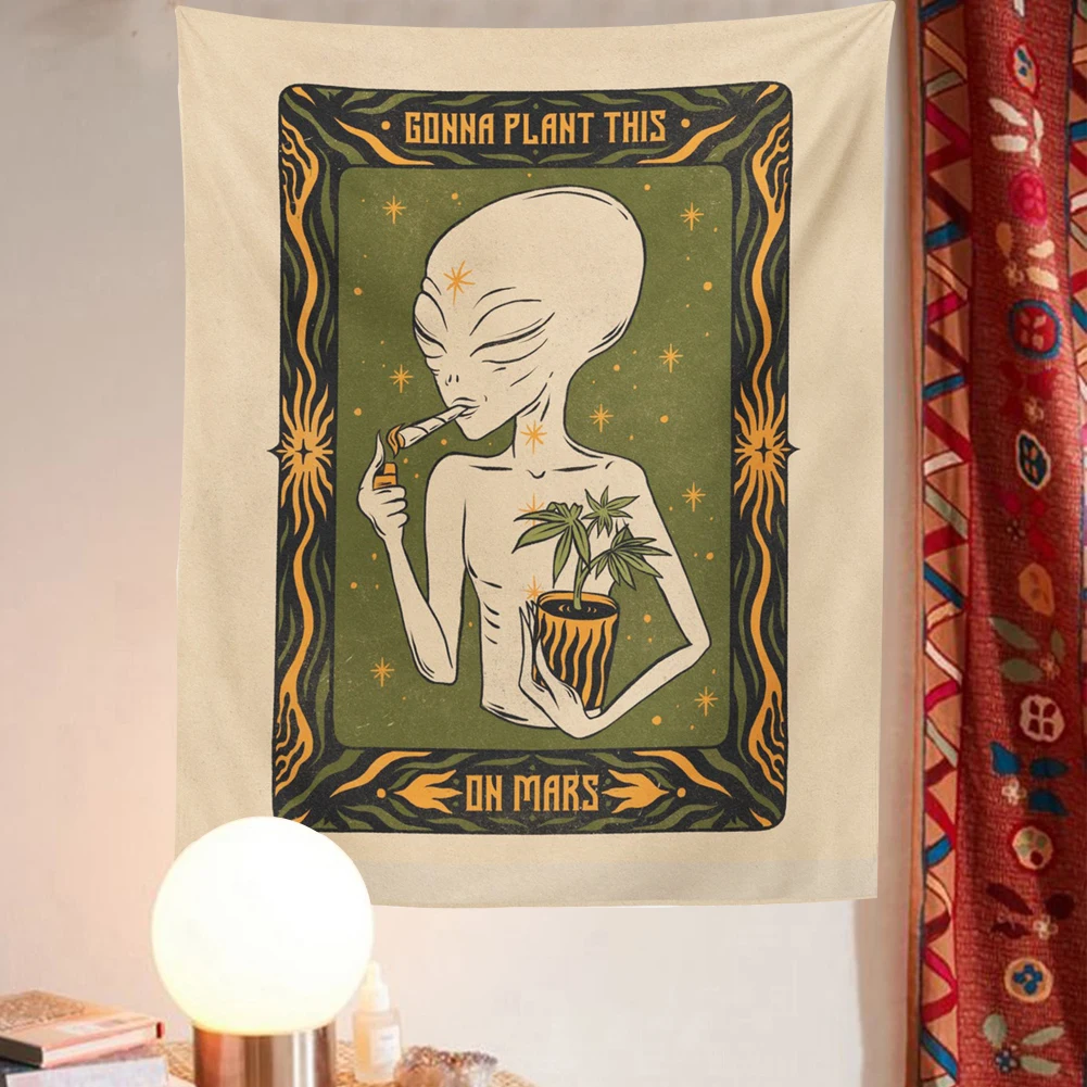 Гобелен с изображением инопланетянина мандала макраме хиппи искусство