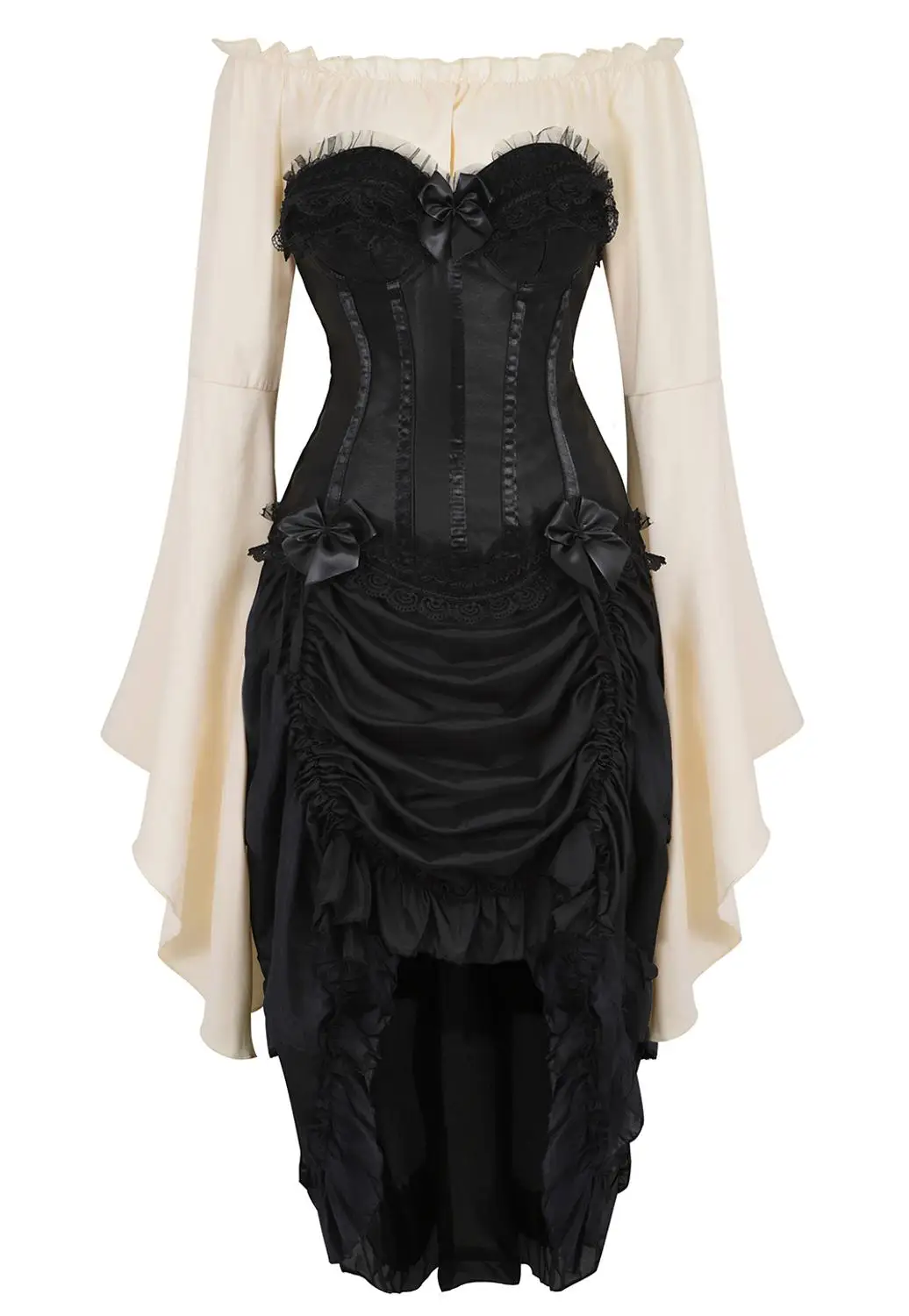 Corset Dress Skirt 3 Piece Corset Steampunk Pirate Lingerie Bustiers Corsetto Irregular Burlesque Plus Size Black