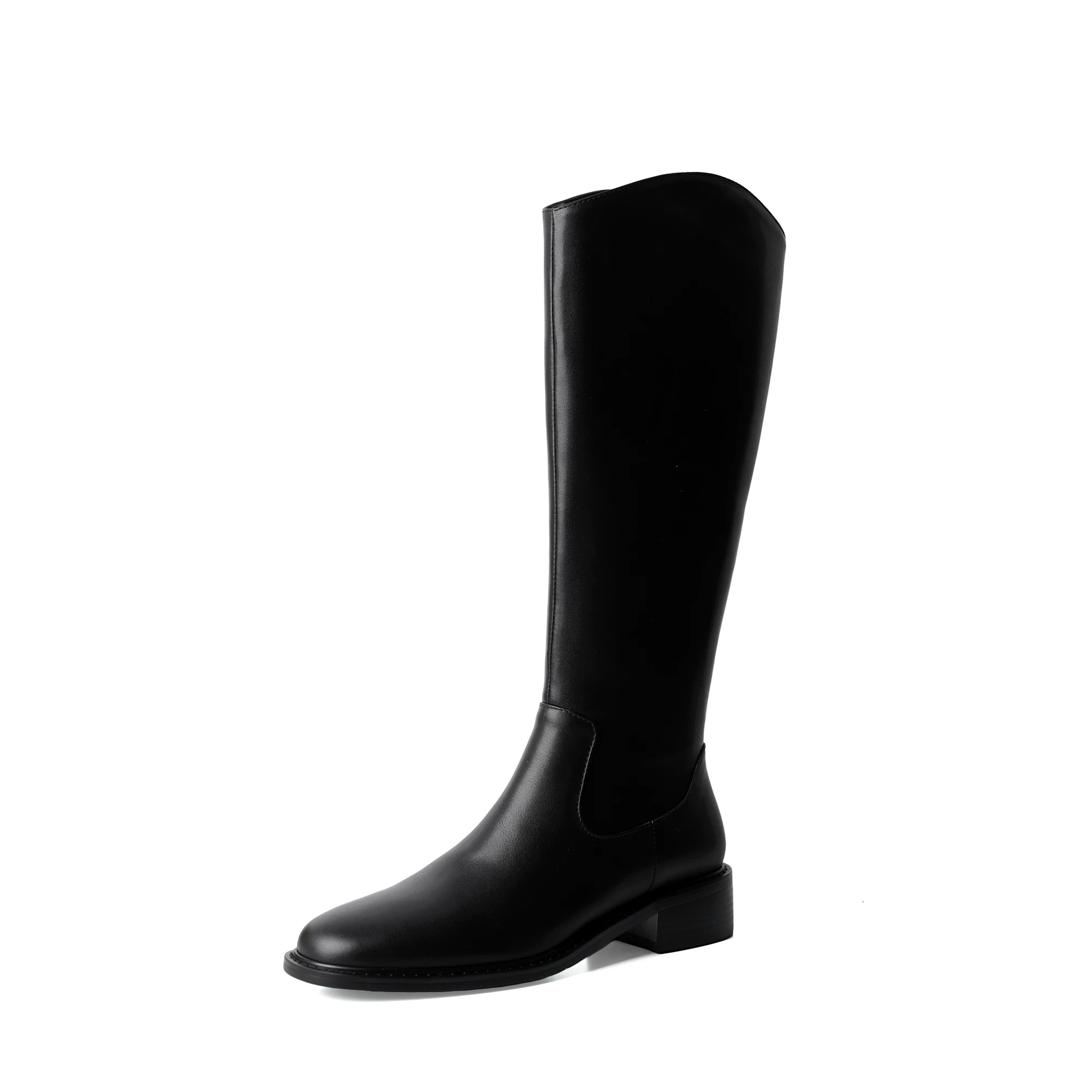

GD-time Ins Krazing Pot Genuine Leather Round Toe Med Heel Riding Boots Handsome Young Lady Streetwear Fashion Knee-high Boots