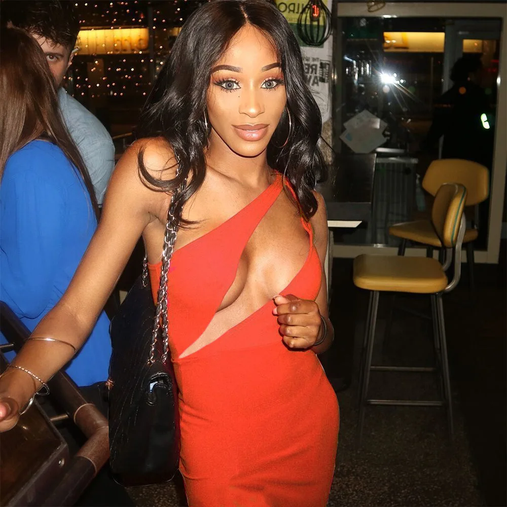 

Orange One Shoulder Sleeveless Long Maxi Skinny Dress Ladies Party Club Vestidos