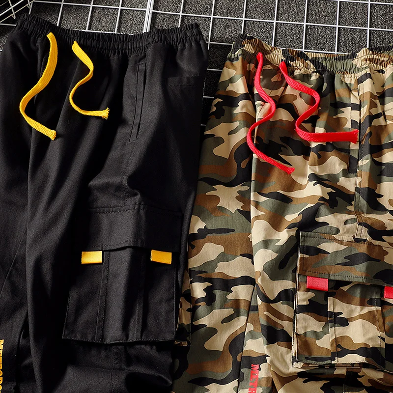2022 Autumn Men Ribbons Pants Streetwear Cargo Hip Hop Joggers Overalls Fashions Baggy Pockets Trousers | Мужская одежда