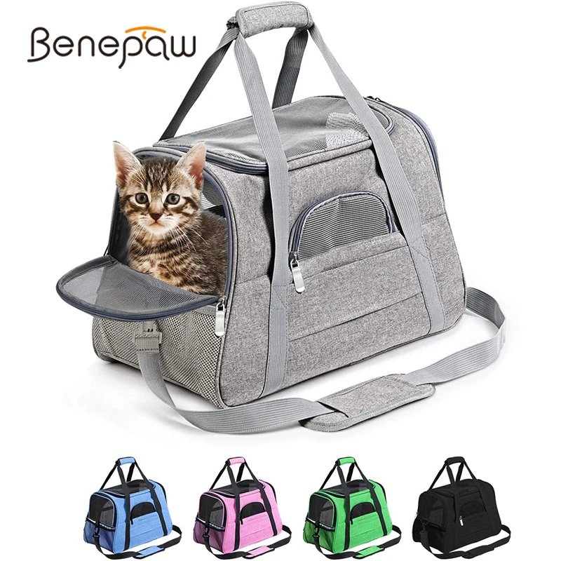 

Прочная сумка для переноски кошки Benepaw, водонепроницаемая, верхнее окно, защитный поводок, флисовый коврик, котенок, щенок, домашнее животно...