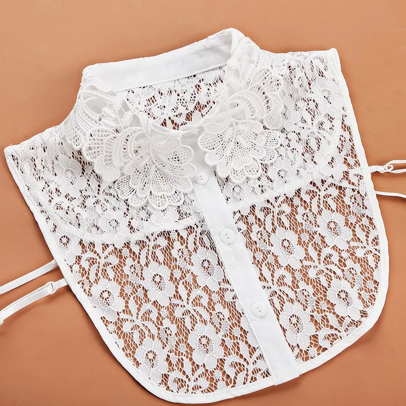 

White Lace Hollow Fake Collar Detachable Decorative Fake Collars For Women Sweater Vintage False Blouse Half Shirt Black Clothes