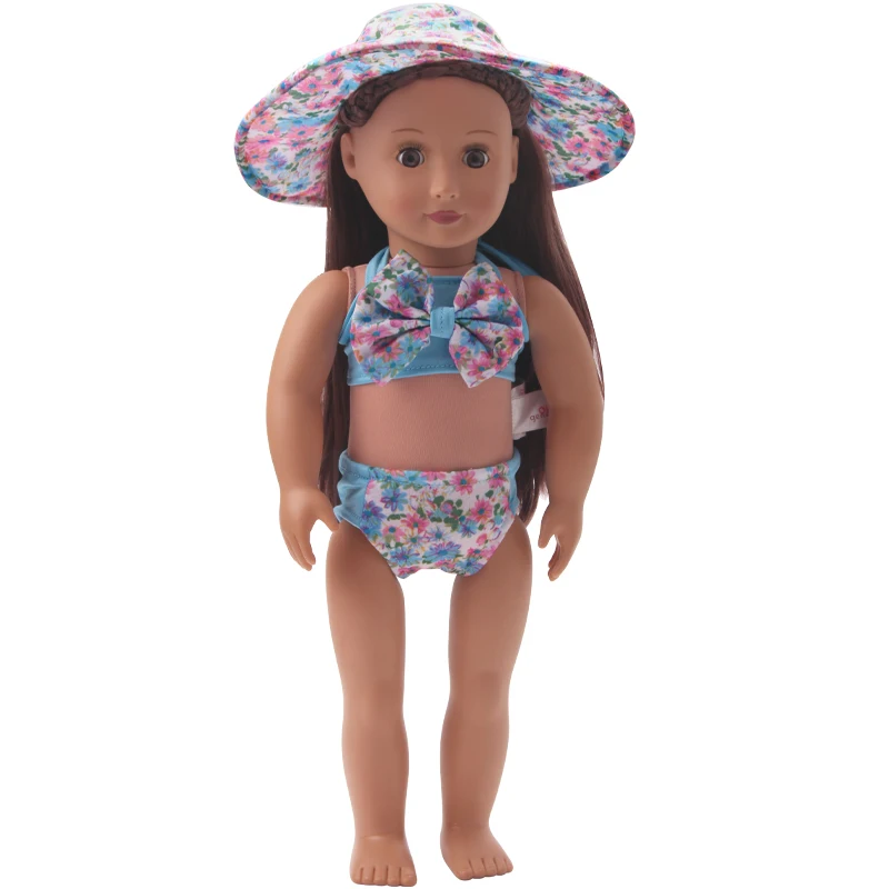Кукольная одежда для девочек 18 дюймов пляжный костюм с синим принтом + шапка