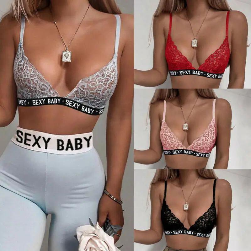 Women Lace Floral Padded Bralette Bralet Bras Female Bustier Crop Tops Cami Tank Top Solid Color | Женская одежда