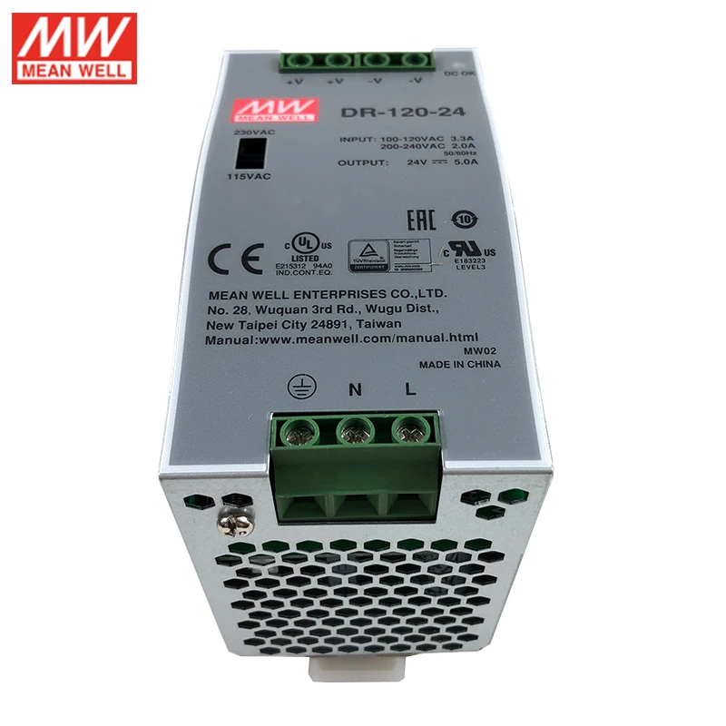Оригинал MEAN WELL DR 120 24 Вт В din рейка импульсный источник питания 110 В/220 переменного