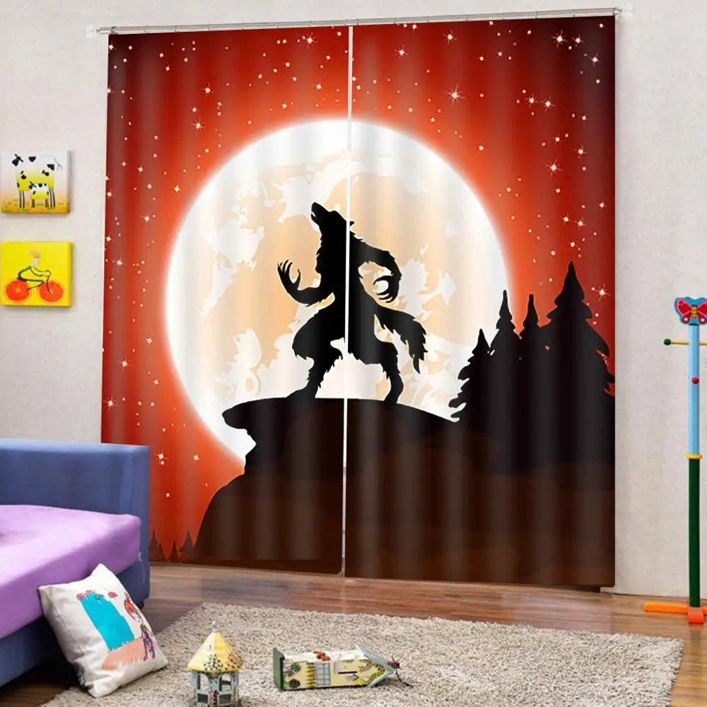 

Modern Home Decoration 3D Window Curtain Forest moon animal wolf print Luxury Blackout For Living Room