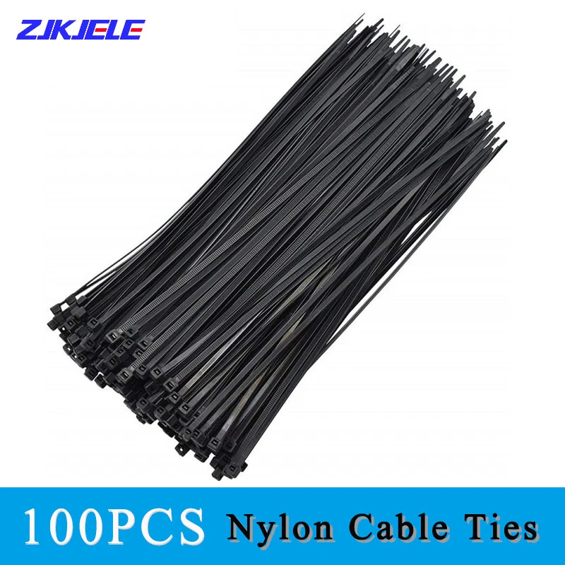 

100PCS Black Self-Locking Plastic Nylon Tie Zip Wraps Strap Nylon Cable Tie Sets 3*100mm/5*300mm Fastening Ring Loop Wire Wrap