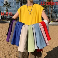 men tanks solid basic fashion retro harajuku streetwear all match cool bf oversize teens young style running breathable m 5xl