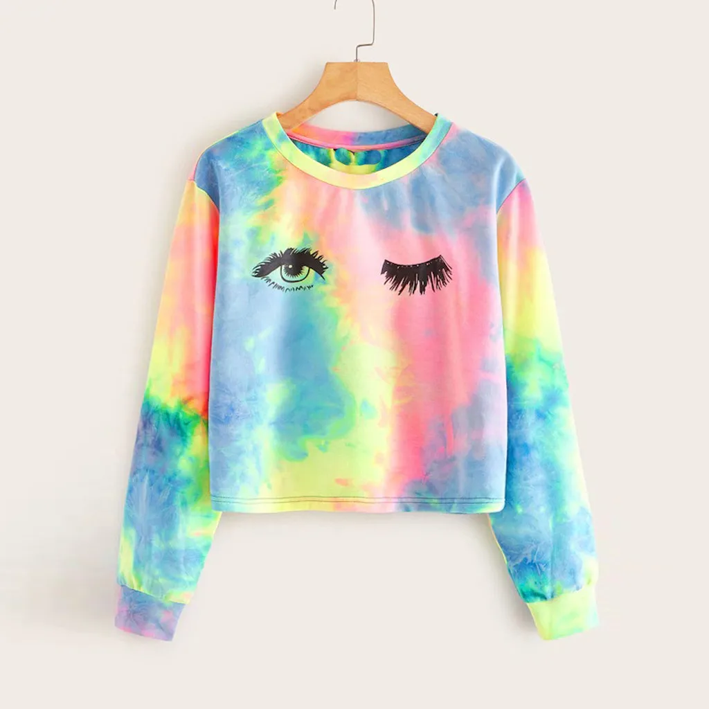

2019 New Women Sweatshirts Fashion Gradient Long Sleeve Sweatshirt Lettle Print Cat Casual Top Blouse