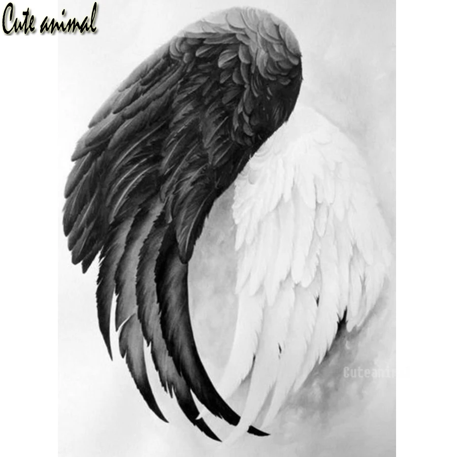 Полностью квадратная дрель вышитый бриллиантами ангел черно белые крылья 5d diy