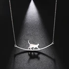 Женский ошейник из нержавеющей стали Teamer, милое изогнутое ожерелье с котенком, кулон в виде животного, ювелирное изделие для питомцев, цепочка для ключицы