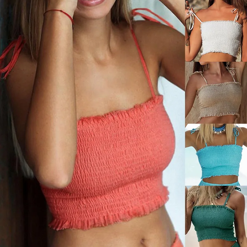 HEFLASHOR модное бикини с бантом и рюшами однотонная пляжная одежда короткий топ для