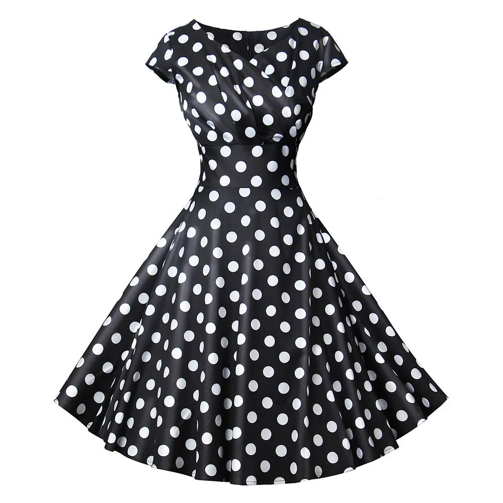 

2021 summer new classical dots printed dress fitted waist large swing cocktail dress sweet dresses women vestidoes