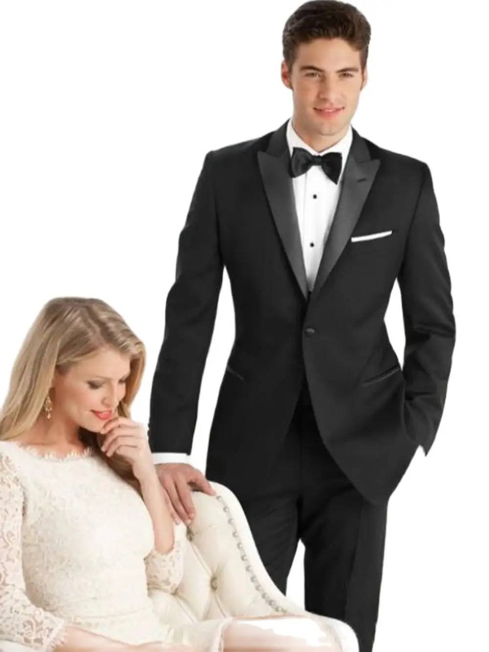 

Мужские костюмы для жениха на свадьбу, 2 шт., черный Блейзер, брюки, одежда для ужина, пиковое пальто с лацканами, облегающий смокинг, жакет и брюки на заказ