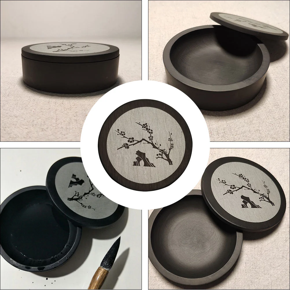 

4 Inch Inkstone Ink Grinding Tool Calligraphy Painting Tool with Cover Lid
