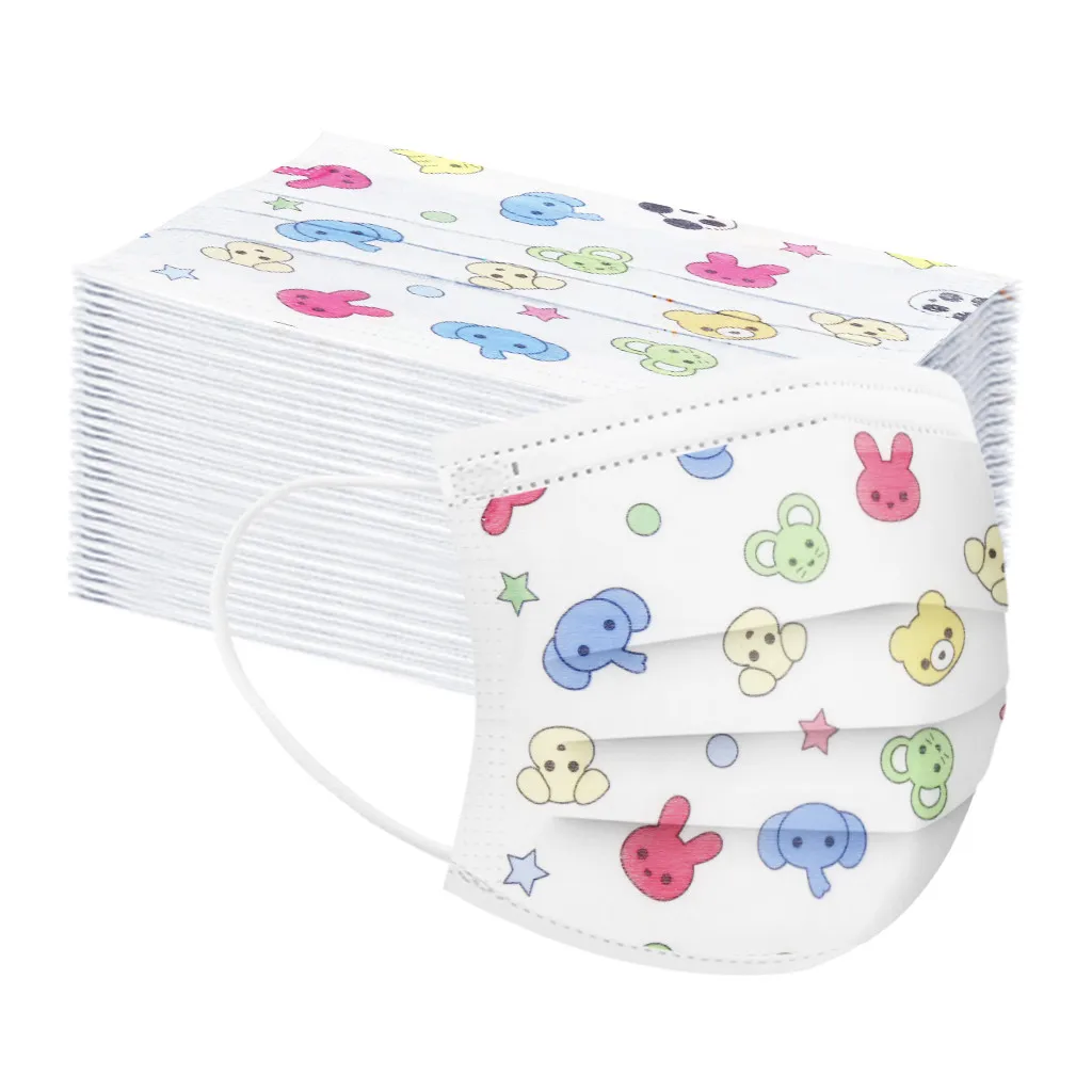 

50PCS Child Kids Disposable Face Mask Children's 3Ply Ear Loop Print Face Cover Dustproof Cartoon Pollution Mascarilla C14