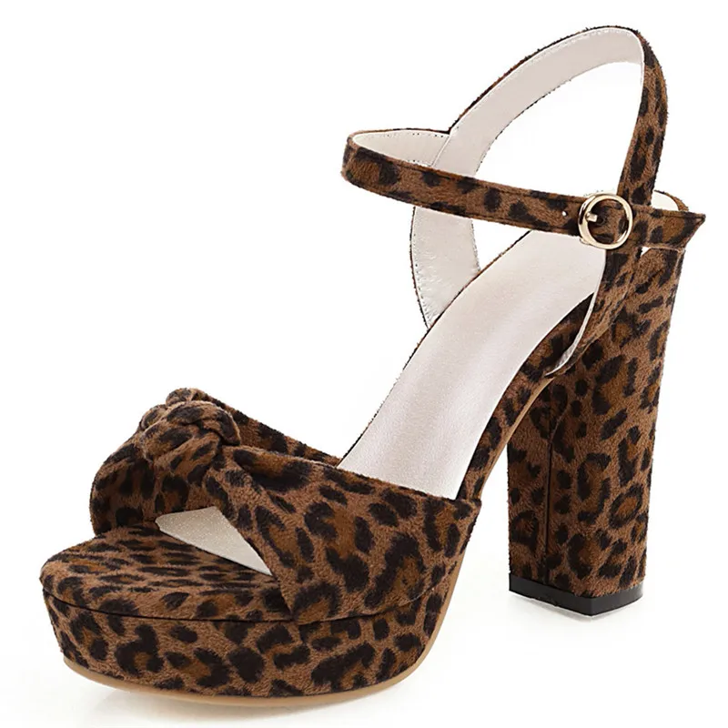 

Leopard Print Women Platform Shoes High Heels Sandals Block Heel Ankle Strap Ladies Shoes Open Toe Sexy Summer Shoes Plus Size