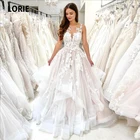 Винтажное свадебное платье LORIE, кружевное платье принцессы трапециевидной формы с круглым вырезом и аппликацией, модель 2021 года