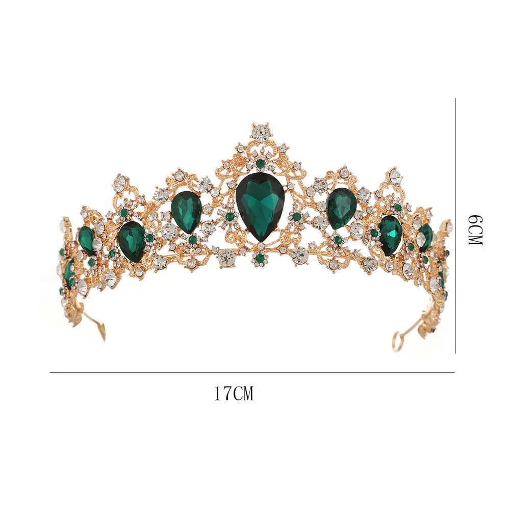 

3 Colors Crown Red Blue Green Shiny Crystal Rhinestone Headwear Crown Vintage Hair Hoop Women Baby Girl Wedding Hair Accessories