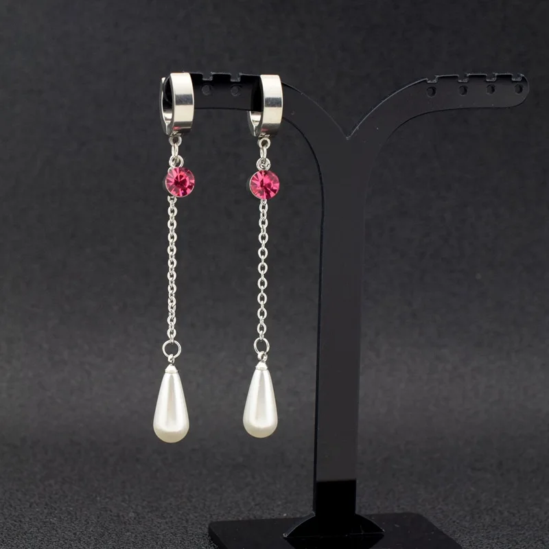 

HMES Korean Retro Women Earrings Pearl Tassels Ear Studs Long Pendant Earrings Zircon Pink Earrings Minimalist Jewelry