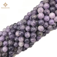 purple natural stone mica lepidolite round loose beads for jewelry making 4 6 8 10 12mm pick size diy necklace bracelet 15inches
