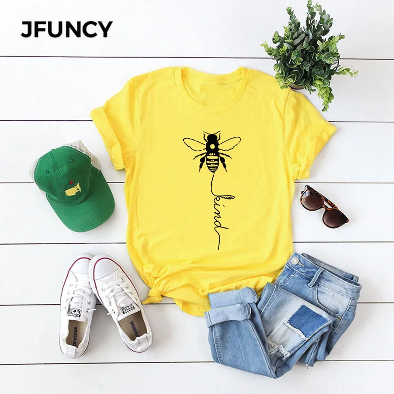

JFUNCY, летняя женская футболка с принтом в виде пчелы, хипстерская футболка с графическим принтом в стиле Харадзюку, размера плюс, женская мод...