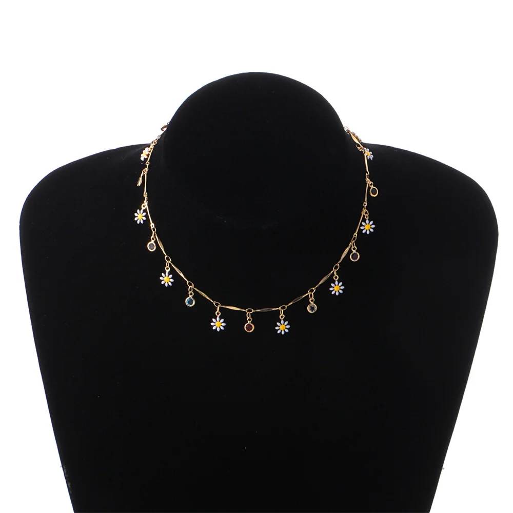 

YOUVI Chian Necklace for Women Color Glaze Little Daisy Pendants Choker Necklaces Femme Chain Jewelry Kpop Collare Gift
