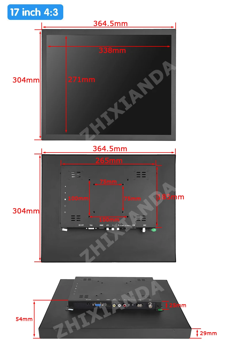 G17 Zhixianda 17 дюймов металлический корпус настольный bnc монитор vga монитор с AV/BNC/VGA/HDMI/USB интерфейсом