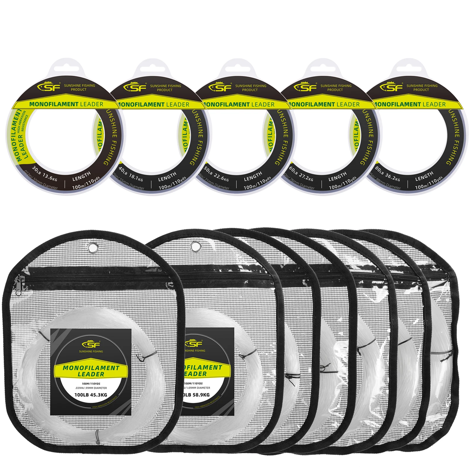 SF Monofilament Nylon Fishing Line Strong Mono Nylon Material Leader Line 30-400LB 100m