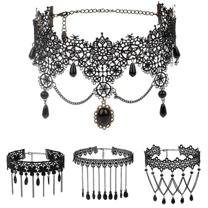 Женское Ожерелье чокер с черной кружевной подвеской кисточкой|Колье| |