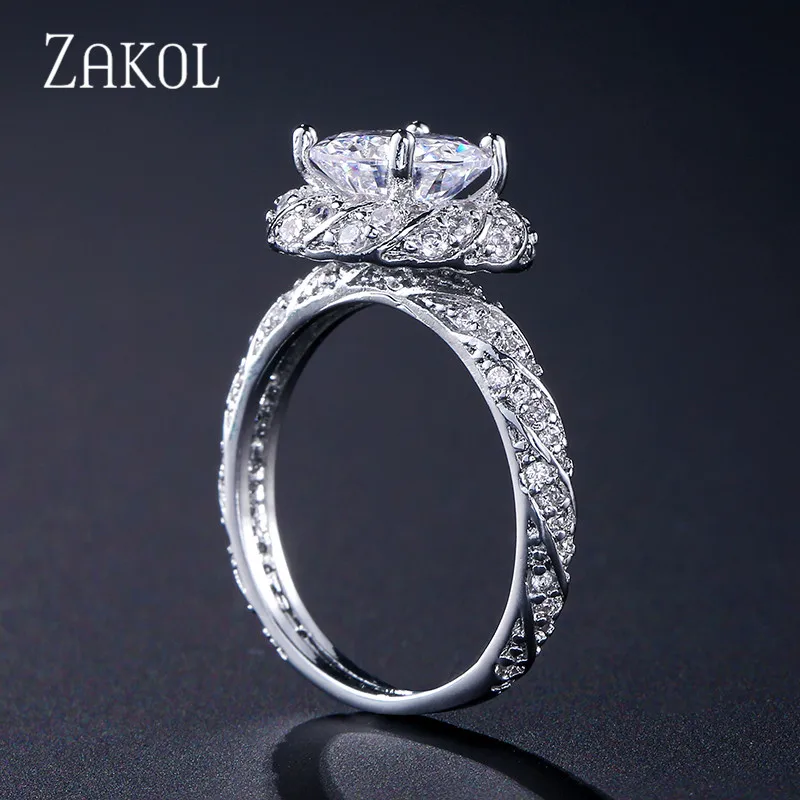 Модное женское обручальное кольцо ZAKOL сверкающее идеальное с круглым цирконом