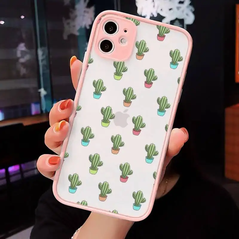 

Cactus plant pattern Phone Cases matte transparent For iphone 7 8 11 12 plus mini x xs xr pro max cover