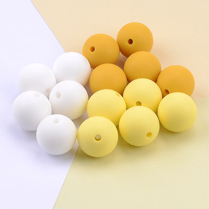 LOFCA 15mm 20pcs/lot Silicone Loose Beads Safe Teether Round Baby Teething Beads DIY Chewable Colorful Teething For Infant