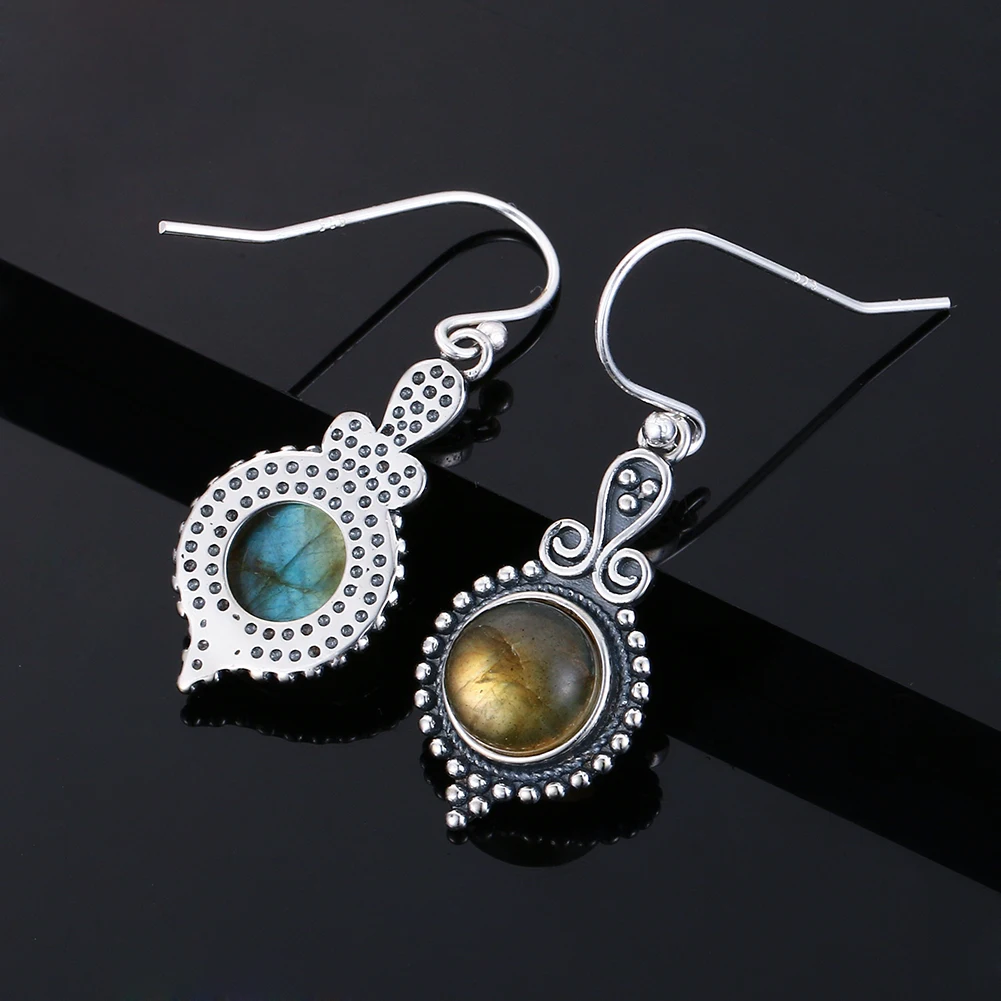 Винтажные серьги натуральный лабрадорит 925 серебро висячие для женщин и девушек